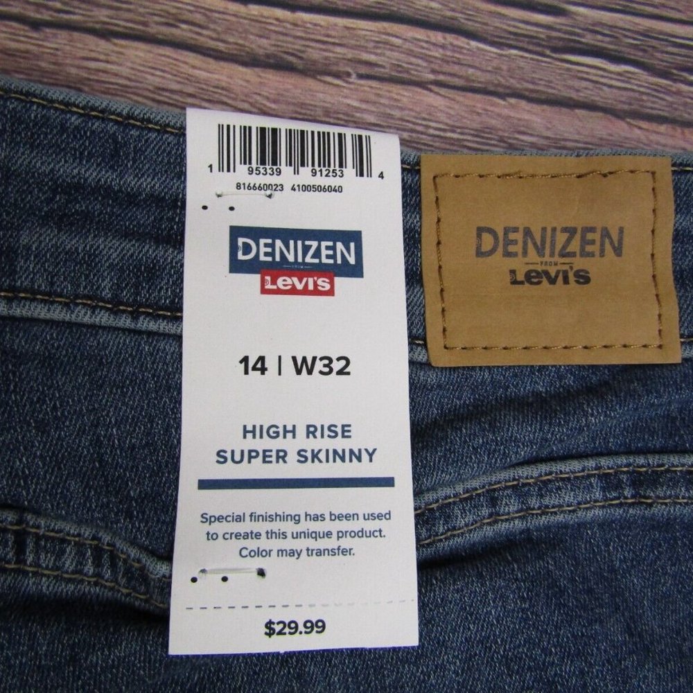 Denizen Levi's Womens High Rise Super Skinny Distressed Jeans Blue 14 W32 NEW - Picture 5 of 6
